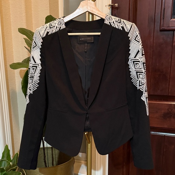 BCBGMaxAzria Abram Embroidered-Sleeve Jacket Black - Picture 1 of 9